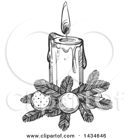Clipart of a Sketched Dark Gray Christmas Candle - Royalty Free Vector Illustration by Vector Tradition SM