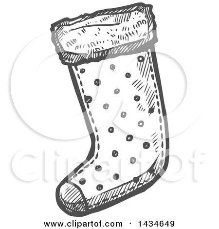 Clipart of a Sketched Dark Gray Christmas Stocking - Royalty Free Vector Illustration by Vector Tradition SM