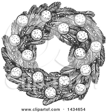Clipart of a Sketched Dark Gray Christmas Wreath - Royalty Free Vector Illustration by Vector Tradition SM