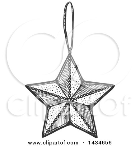 Clipart of a Sketched Dark Gray Star Christmas Ornament - Royalty Free Vector Illustration by Vector Tradition SM