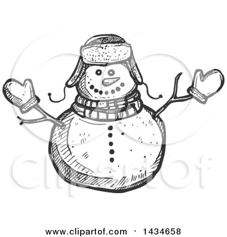 Clipart of a Sketched Dark Gray Snow Man - Royalty Free Vector Illustration by Vector Tradition SM