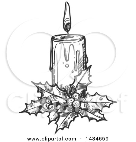 Premium Vector | Burning christmas candle with spruce branches single  doodle illustration hand drawn clipart for card logo design