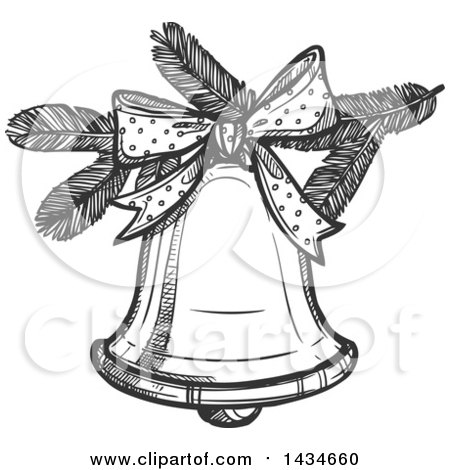 Clipart of a Sketched Dark Gray Christmas Bell - Royalty Free Vector Illustration by Vector Tradition SM