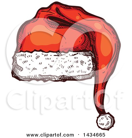 Clipart of a Sketched Christmas Santa Hat - Royalty Free Vector Illustration by Vector Tradition SM