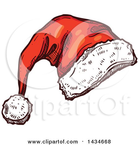 Clipart of a Sketched Christmas Santa Hat - Royalty Free Vector Illustration by Vector Tradition SM