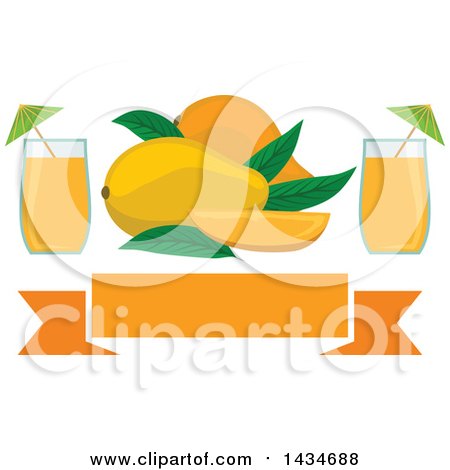 Clipart of a Blank Banner with Tropical Exotic Mango Fruit and Juice - Royalty Free Vector Illustration by Vector Tradition SM