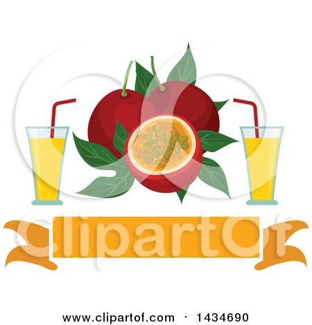 Clipart of a Blank Banner with Tropical Exotic Passion Fruit and Juice - Royalty Free Vector Illustration by Vector Tradition SM