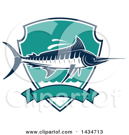 Clipart of a Marlin Fish in a Shield over a Banner - Royalty Free Vector Illustration by Vector Tradition SM