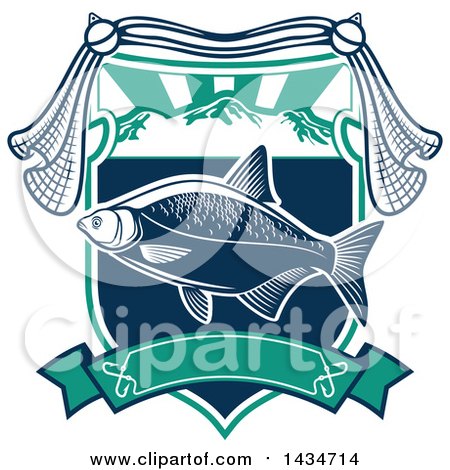 Clipart of a Fish in a Shield over a Banner - Royalty Free Vector Illustration by Vector Tradition SM