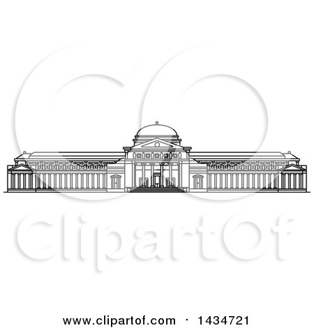 Clipart of a Black and White Line Drawing Styled American Landmark, Museum of Science and Industry - Royalty Free Vector Illustration by Vector Tradition SM