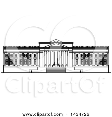 Clipart of a Black and White Line Drawing Styled American Landmark, Museum of Art - Royalty Free Vector Illustration by Vector Tradition SM