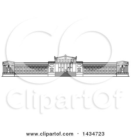 Clipart of a Black and White Line Drawing Styled American Landmark, Field Museum of Natural History - Royalty Free Vector Illustration by Vector Tradition SM