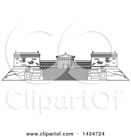 Clipart of a Black and White Line Drawing Styled American Landmark, the Franklin Institute - Royalty Free Vector Illustration by Vector Tradition SM