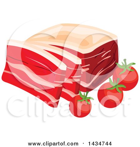 Clipart of a Chunk of Baon and Slices with Tomatoes - Royalty Free Vector Illustration by Vector Tradition SM