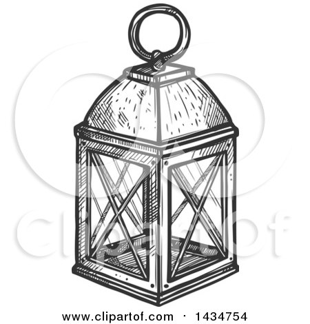 Clipart of a Sketched Dark Gray Lantern - Royalty Free Vector Illustration by Vector Tradition SM