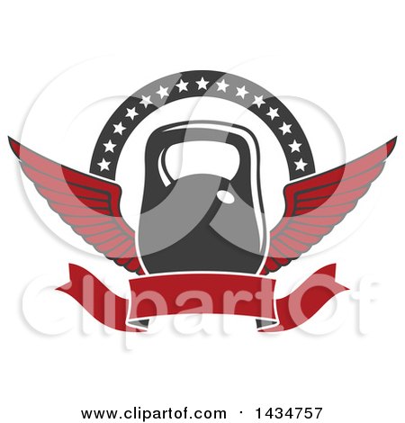 Clipart of a Winged Kettlebell with Stars and a Banner - Royalty Free Vector Illustration by Vector Tradition SM