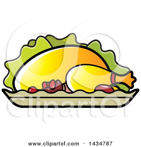 Clipart of a Roasted Chicken on a Platter - Royalty Free Vector Illustration by Lal Perera