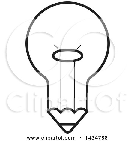 Clipart of a Black and White Light Bulb Pencil - Royalty Free Vector Illustration by Lal Perera