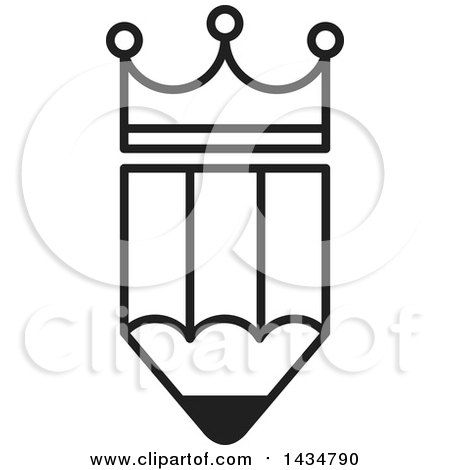 Clipart of a Black and White Crowned Pencil - Royalty Free Vector Illustration by Lal Perera
