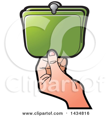 Clipart of a Hand Holding a Green Coin Purse - Royalty Free Vector Illustration by Lal Perera