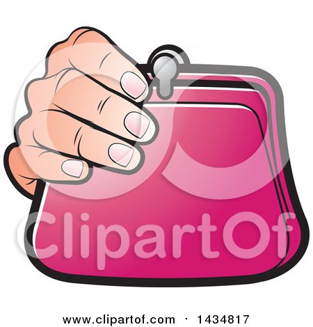 Clipart of a Hand Holding a Pink Coin Purse - Royalty Free Vector Illustration by Lal Perera