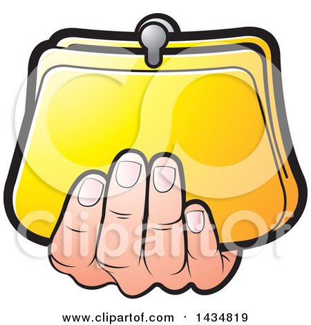 Clipart of a Hand Holding a Yellow Coin Purse - Royalty Free Vector Illustration by Lal Perera