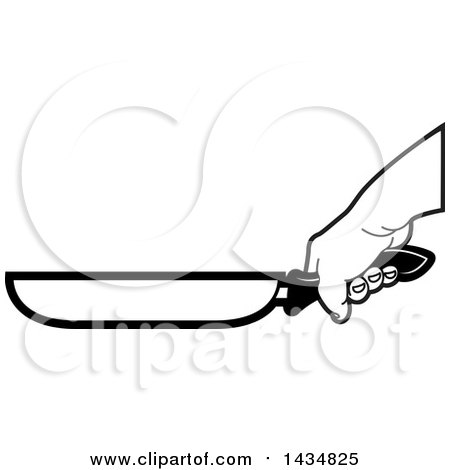 Clipart of a Black and White Hand Gripping a Frying Pan Handle - Royalty Free Vector Illustration by Lal Perera