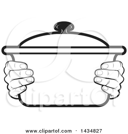 Clipart of Black and White Hands Holding a Pot - Royalty Free Vector Illustration by Lal Perera