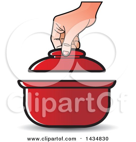 Clipart of a Hand Lifting the Lid on a Sauce Pan - Royalty Free Vector Illustration by Lal Perera