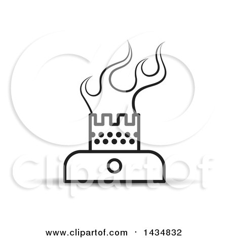 Clipart of a Black and White Stove Burner with Flames - Royalty Free Vector Illustration by Lal Perera