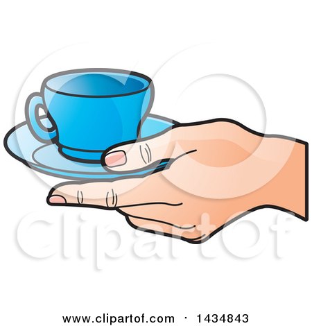 Clipart of a Hand Holding a Blue Tea Cup and Saucer - Royalty Free Vector Illustration by Lal Perera