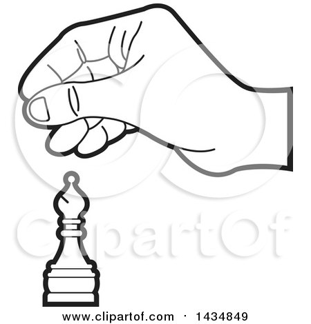 Clipart of a Black and White Hand Moving a Bishop Chess Piece - Royalty Free Vector Illustration by Lal Perera