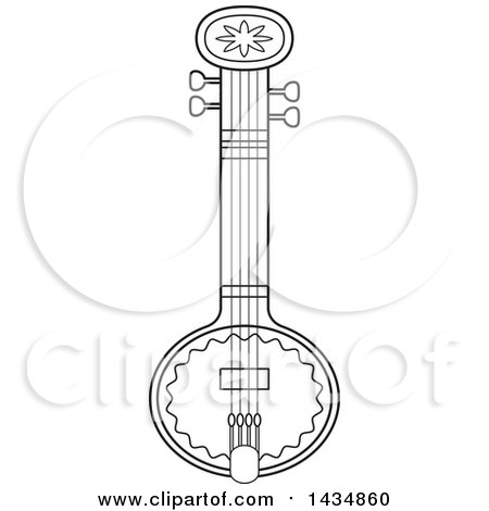 Clipart of a Black and White Stringed Indian Musical Instrument - Royalty Free Vector Illustration by Lal Perera