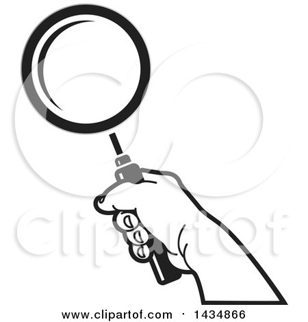 Clipart of a Hand Holding a Magnifying Glass - Royalty Free Vector Illustration by Lal Perera