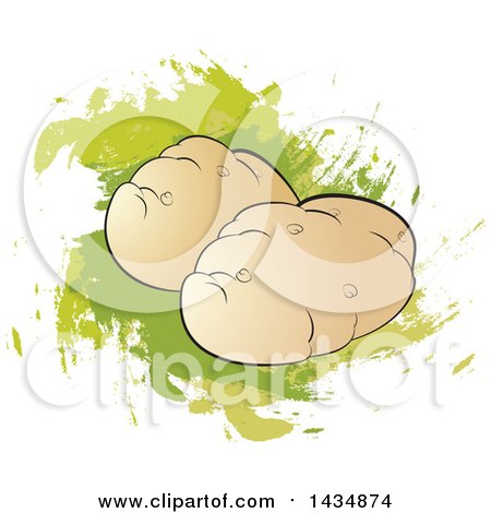 Clipart of Potatoes over Green Splatters - Royalty Free Vector Illustration by Lal Perera