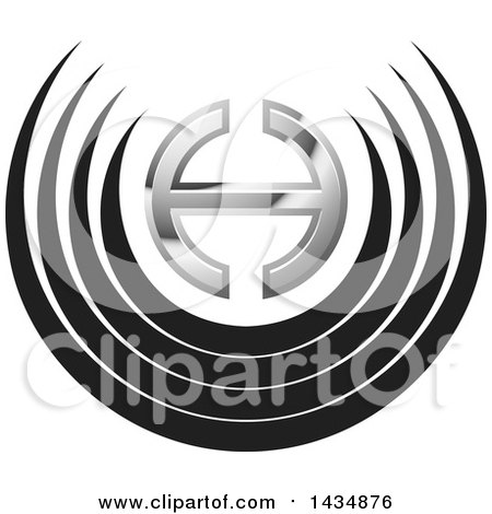 Clipart of a Silver Letter H and Black Curves - Royalty Free Vector Illustration by Lal Perera
