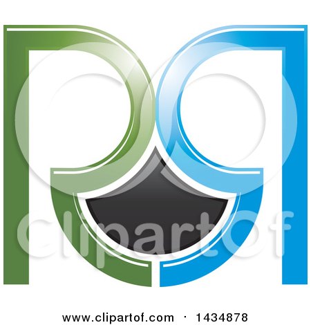 Clipart of a Mirrored Blue and Green Capital Letter R Design - Royalty Free Vector Illustration by Lal Perera