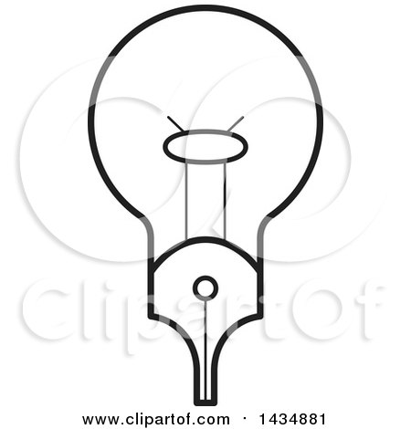 Clipart of a Black and White Light Bulb Pen Nib - Royalty Free Vector Illustration by Lal Perera