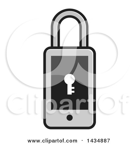 Clipart of a Shiny Smart Phone Padlock with a Keyhole on the Screen - Royalty Free Vector Illustration by Lal Perera
