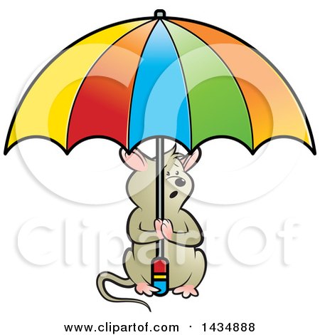 Clipart of a Mouse Holding an Umbrella - Royalty Free Vector Illustration by Lal Perera