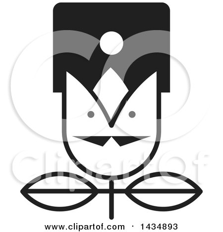 Clipart of a Black and White Tulip Flower with a Face - Royalty Free Vector Illustration by Lal Perera
