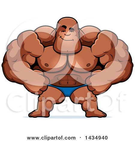 Clipart of a Cartoon Smug Buff Muscular Black Bodybuilder in a Posing Trunk - Royalty Free Vector Illustration by Cory Thoman