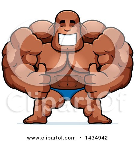 Clipart of a Cartoon Buff Muscular Black Bodybuilder in a Posing Trunk, Giving Two Thumbs up - Royalty Free Vector Illustration by Cory Thoman