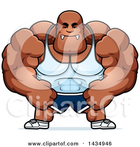 Clipart of a Cartoon Mad Buff Muscular Black Bodybuilder Flexing - Royalty Free Vector Illustration by Cory Thoman