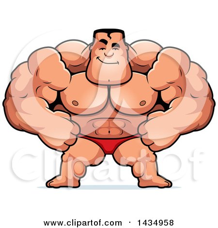 Clipart of a Cartoon Smug Buff Muscular Beefcake Bodybuilder Competitor - Royalty Free Vector Illustration by Cory Thoman