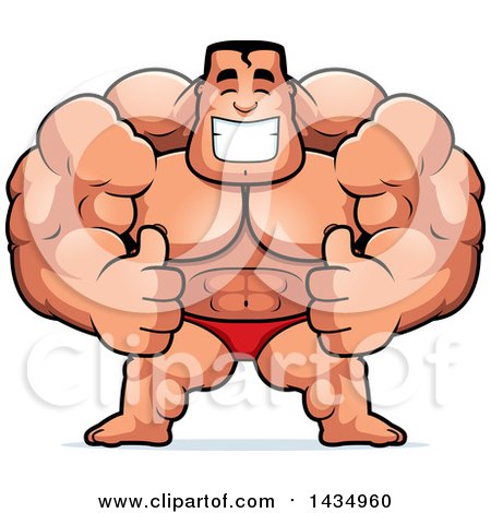 Clipart of a Cartoon Buff Muscular Beefcake Bodybuilder Competitor Giving Two Thumbs up - Royalty Free Vector Illustration by Cory Thoman