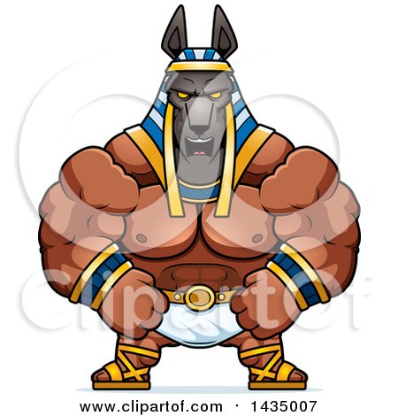Clipart of a Cartoon Mad Buff Muscular Anubis - Royalty Free Vector Illustration by Cory Thoman