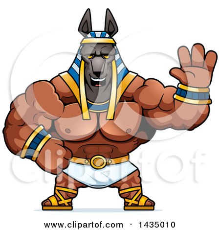 Clipart of a Cartoon Buff Muscular Anubis Waving - Royalty Free Vector Illustration by Cory Thoman