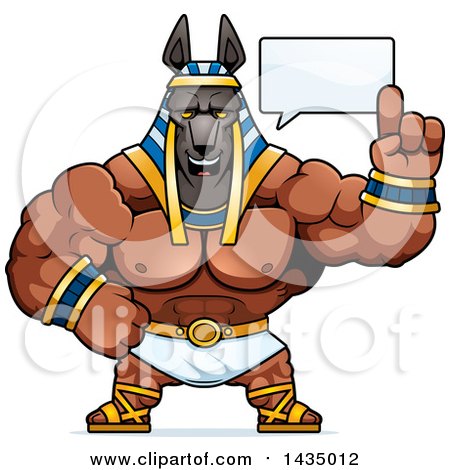 Clipart of a Cartoon Buff Muscular Anubis Holding up a Finger and Talking - Royalty Free Vector Illustration by Cory Thoman