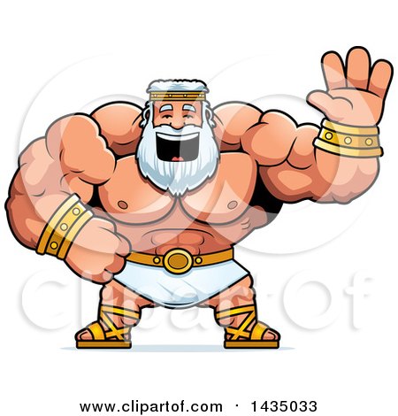 Clipart of a Cartoon Buff Muscular Zeus Waving - Royalty Free Vector Illustration by Cory Thoman